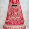 Embroidered Work Velvet Lehenga Choli In Red for Mehndi