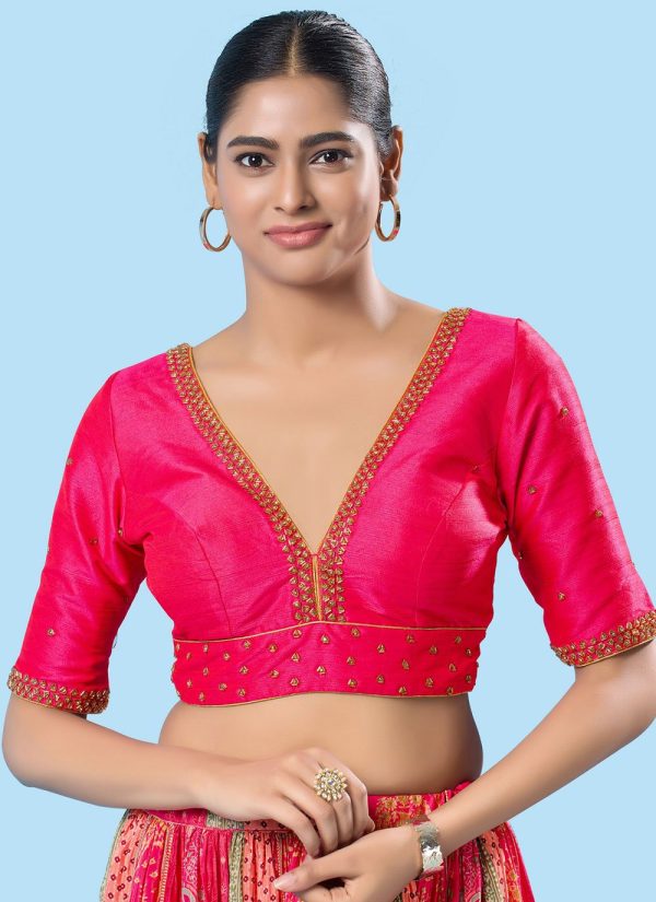 Enthralling Pink Silk Designer Blouse