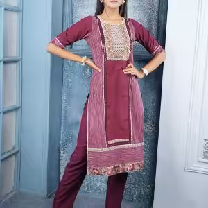Especial Maroon Handloom Silk Pant Style Suit with Embroidered, Resham and Swarovski Work