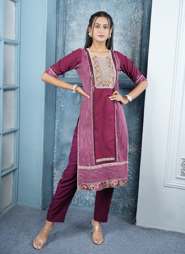 Especial Maroon Handloom Silk Pant Style Suit with Embroidered, Resham and Swarovski Work