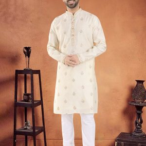 Exceeding Cream Silk Kurta Pyjama