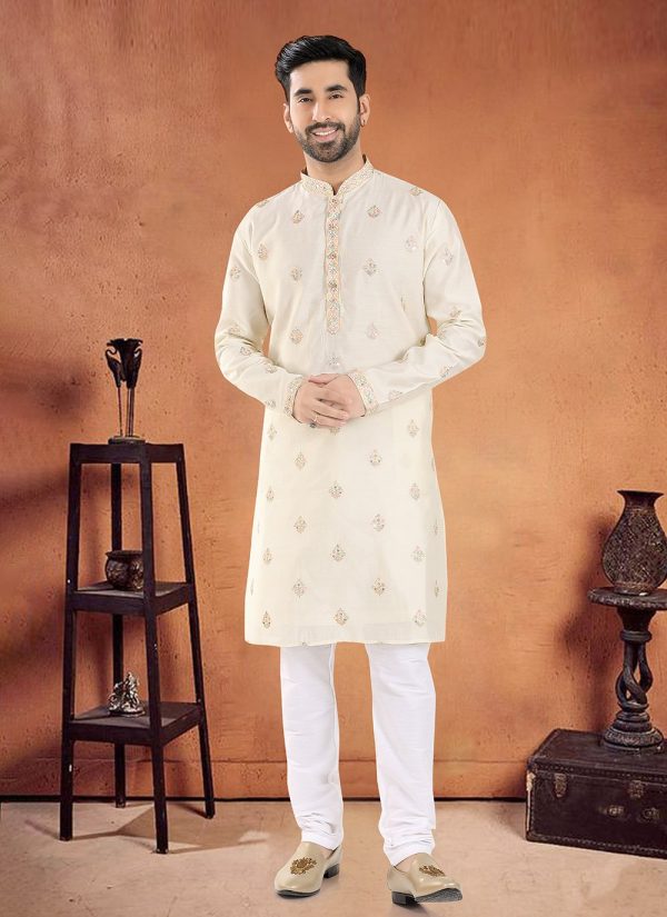 Exceeding Cream Silk Kurta Pyjama