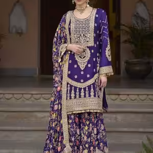 Exceeding Purple Chinon Salwar Suit with Embroidered Work
