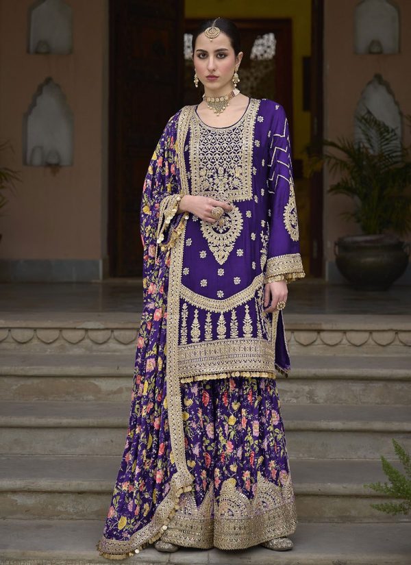 Exceeding Purple Chinon Salwar Suit with Embroidered Work
