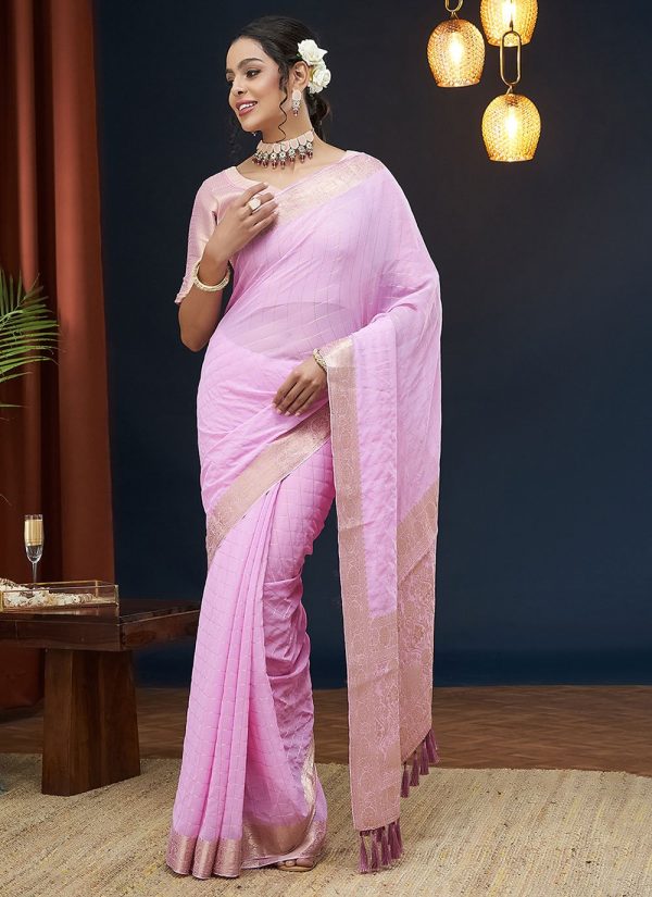 Fab Lavender Pure Georgette Classic Sari with Zari Work