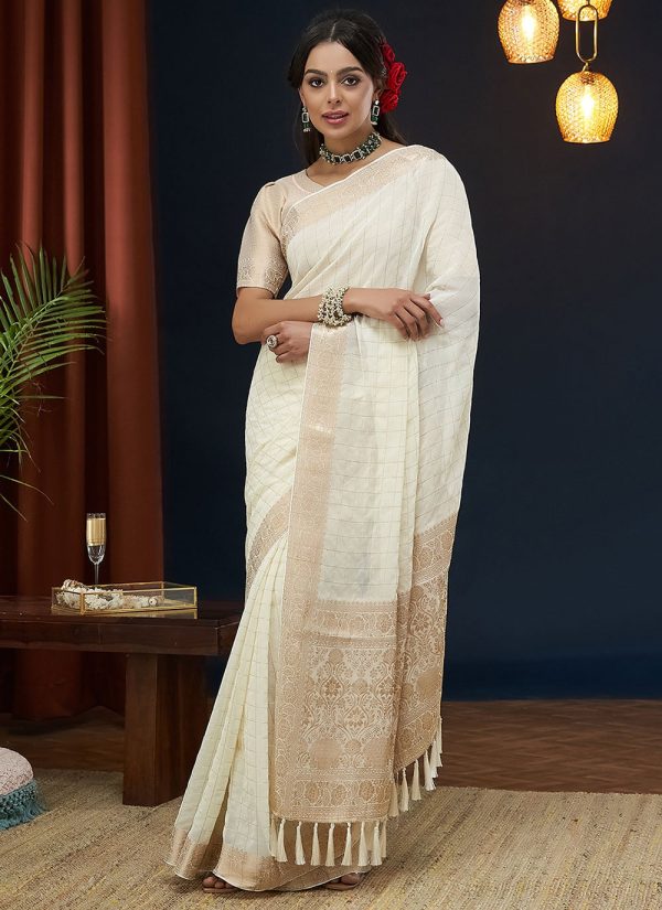 Fabulous Cream Pure Georgette Contemporary Sari