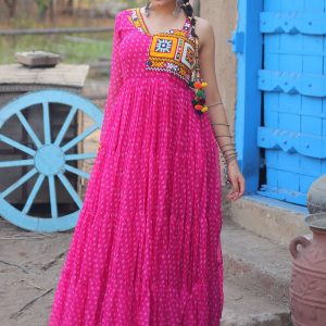 Faux Georgette  Designer Gown In Pink and Rani