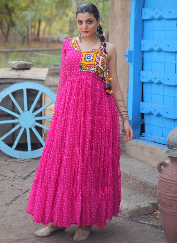 Faux Georgette  Designer Gown In Pink and Rani