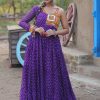 Faux Georgette Designer Gown with Mirror, Patch Border and Print Work