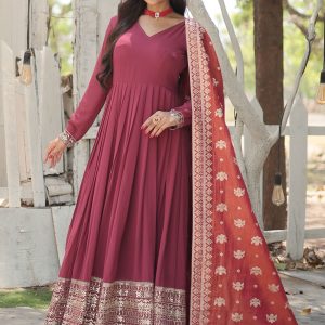 Faux Georgette Gown In Hot Pink
