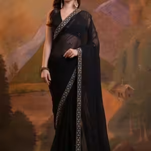 Georgette Classic Saree with Lace and Sequins Work