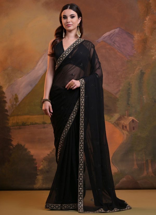 Georgette Classic Saree with Lace and Sequins Work