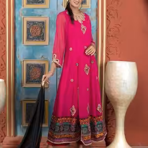 Georgette Palazzo Salwar Suit with Patch Border, Hand and Print Work