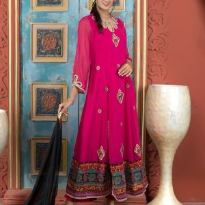Georgette Palazzo Salwar Suit with Patch Border, Hand and Print Work