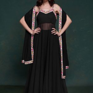 Georgette Readymade Salwar Suit with Patch Border, Lace and Plain Work