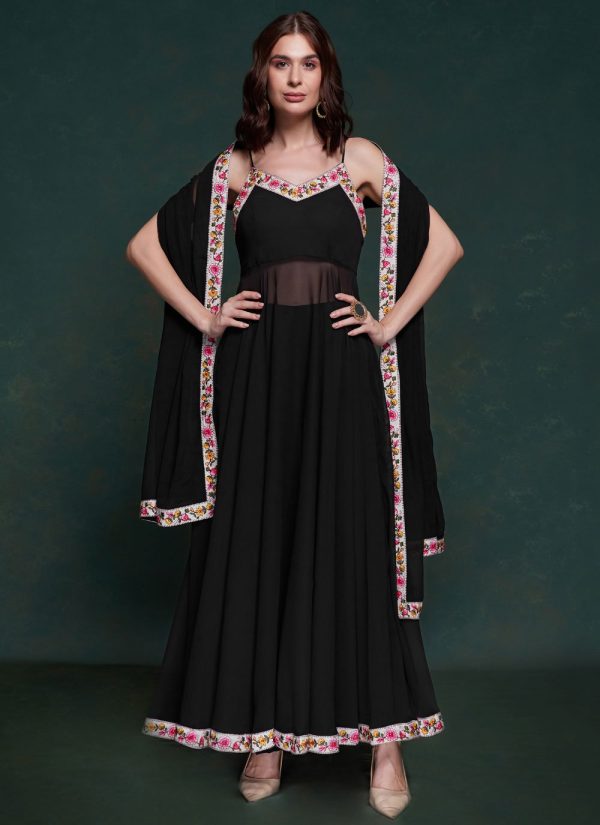 Georgette Readymade Salwar Suit with Patch Border, Lace and Plain Work