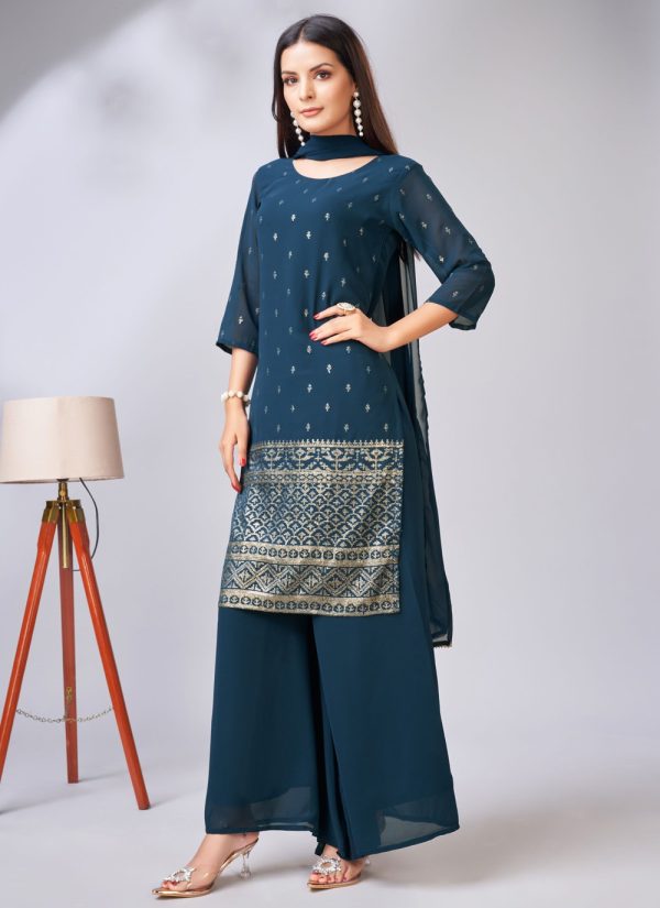 Georgette Teal Salwar Kameez