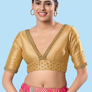 Gold Silk Embroidered Work Blouse for Ceremonial