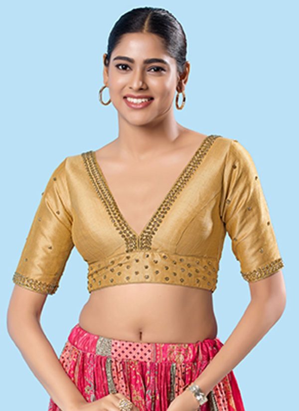 Gold Silk Embroidered Work Blouse for Ceremonial