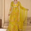 Green and Yellow Georgette  Designer Gown