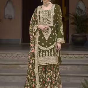 Green Chinon Embroidered Work Salwar Suit for Women