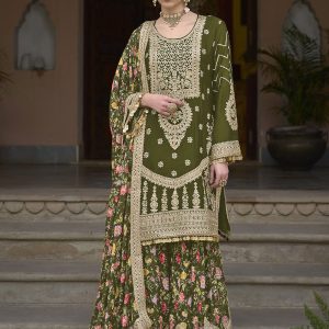 Green Chinon Embroidered Work Salwar Suit for Women
