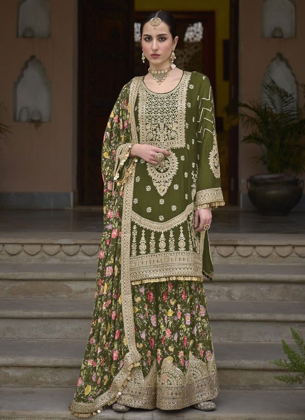 Green Chinon Embroidered Work Salwar Suit for Women