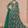Green Net Gown with Hand and Print Work for Women