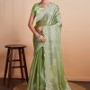 Green Organza Contemporary Saree with Patch Border, Cut, Embroidered and Sequins Work for Casual