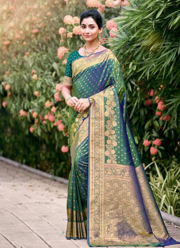 Green Silk Contemporary Saree with Weaving Work
