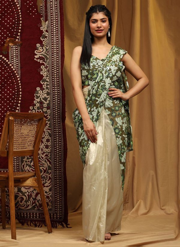 Green Silk Designer Saree with Embroidered and Sequins Work for Ceremonial
