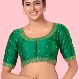 Green Silk Embroidered Work Blouse for Ceremonial