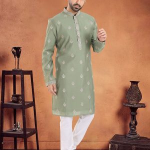 Green Silk Kurta Pyjama