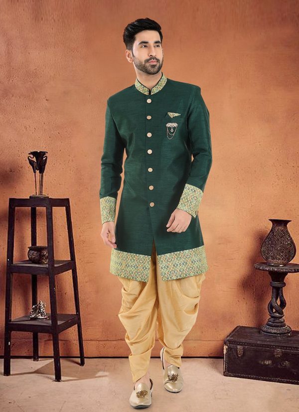 Green Silk Sherwani Mens Wear