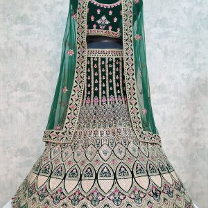 Green Velvet Embroidered Work Lehenga Choli