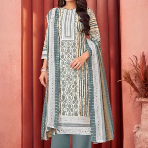 Grey Cotton Salwar Suit with Print Work for Women