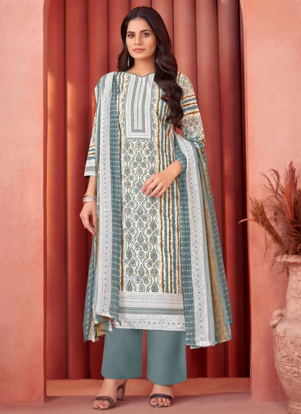 Grey Cotton Salwar Suit with Print Work for Women