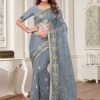 Grey Net Embroidered, Stone and Zari Work Classic Sari