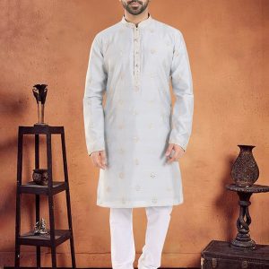 Grey Silk Kurta Pyjama