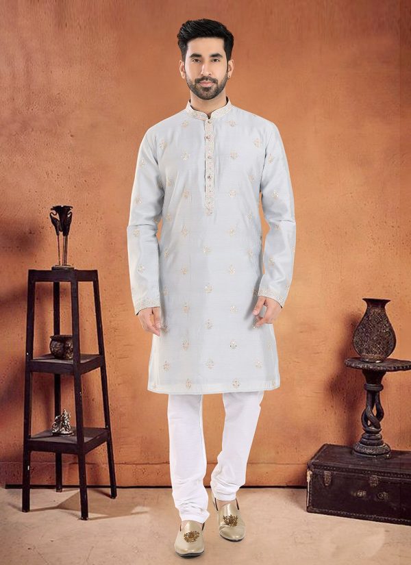 Grey Silk Kurta Pyjama