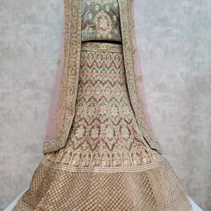Grey Velvet Embroidered Work Lehenga Choli