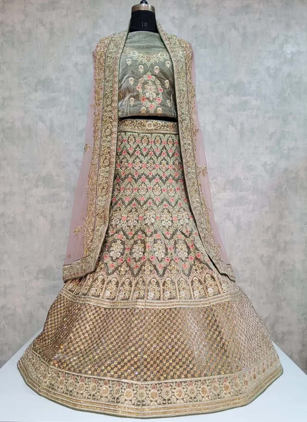 Grey Velvet Embroidered Work Lehenga Choli