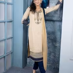 Handloom Silk Pant Style Suit In Beige