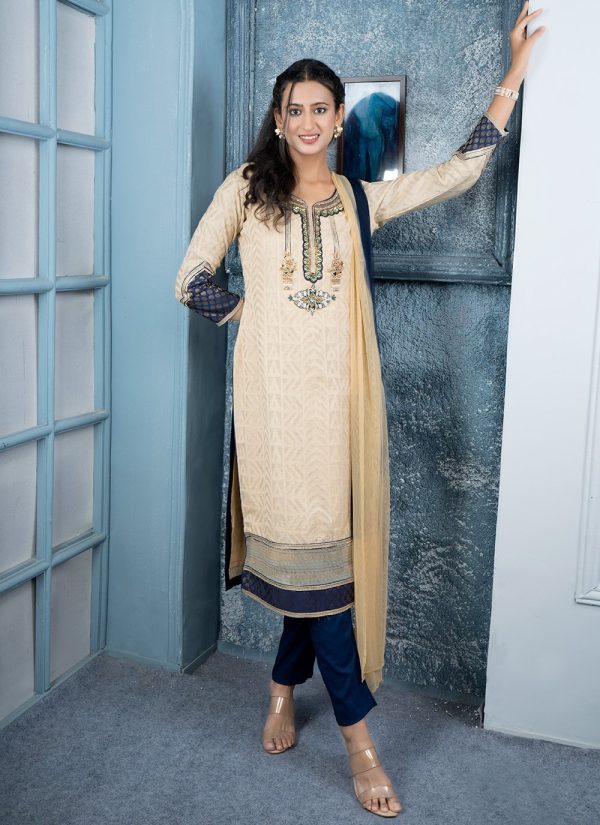 Handloom Silk Pant Style Suit In Beige