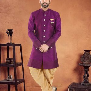 Imposing Wine Silk Sherwani Mens Wear