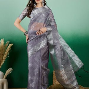 Khadi Classic Sari In Grey