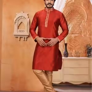 Kurta Pyjama Embroidered Chinon in Red