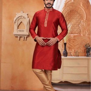 Kurta Pyjama Embroidered Chinon in Red