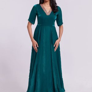 Lace Work Organza Designer Gown In Rama