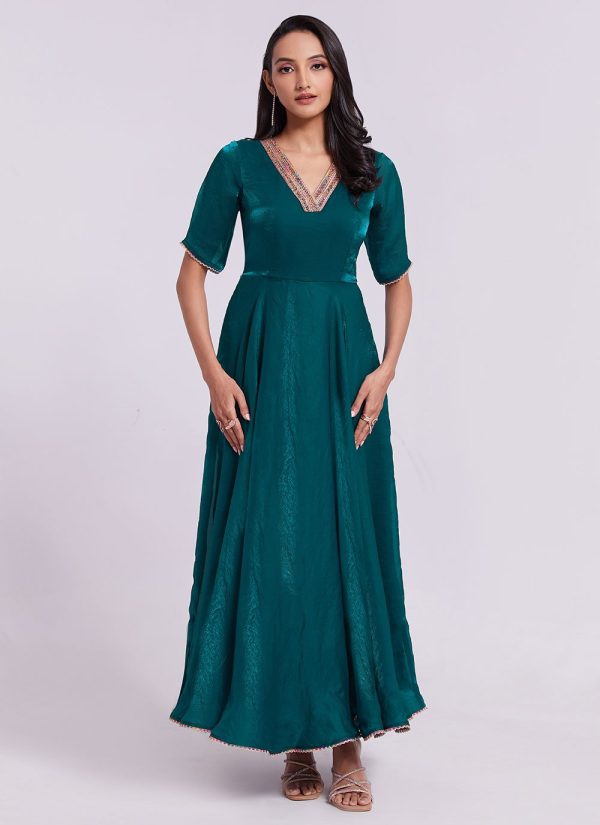 Lace Work Organza Designer Gown In Rama
